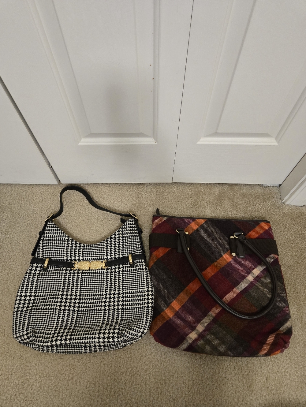 2 Talbots Black/White Plaid And Purple/Orange Plaid Shoulder Bags